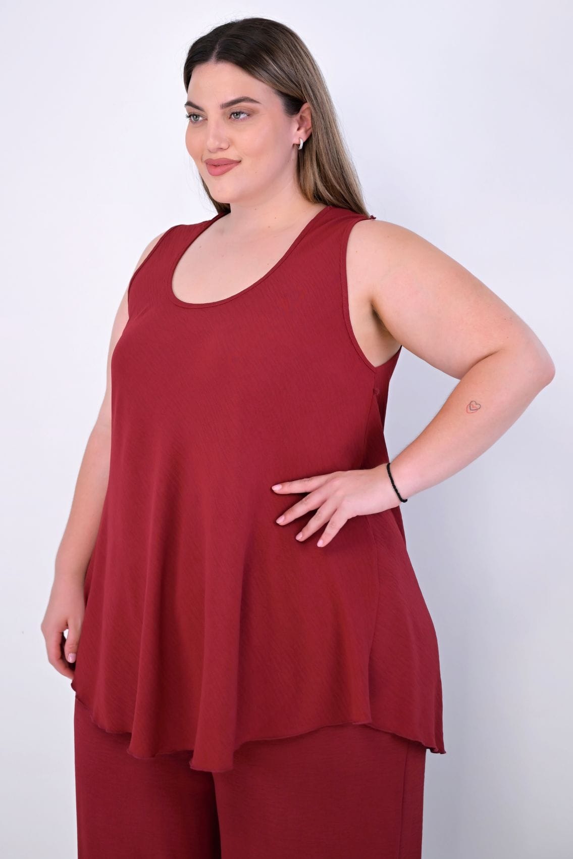 Plus Size Αμάνικη Μπλούζα Μπορντό Αλφα Γραμμή | PsX Fashion