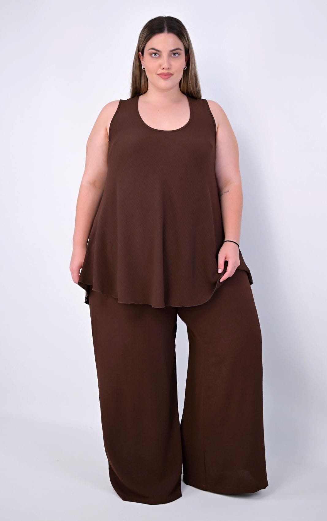 Plus Size Παντελόνα Crinkle Με Wide Leg