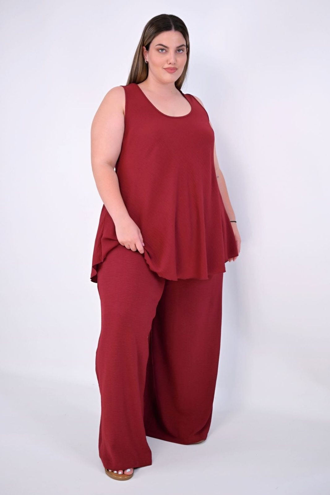 Plus Size Παντελόνα Crinkle Με Wide Leg