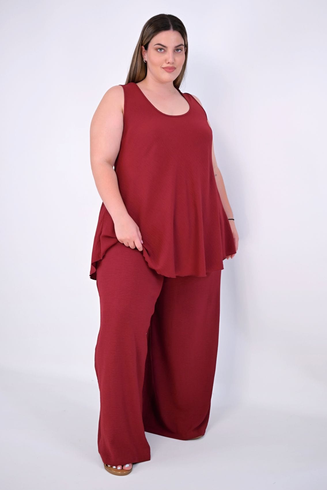 Plus Size Παντελόνα Crinkle Με Wide Leg