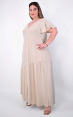 Μπεζ Φόρεμα Με Βολάν - Image 3