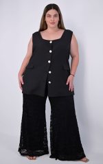 Plus Size Μαύρη Παντελόνα Καμπάνα Δαντέλα | PsX Fashion