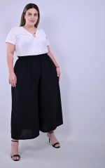 Plus Size Ζιπ Κιλότ Μαύρη με Λάστιχο στη Μέση