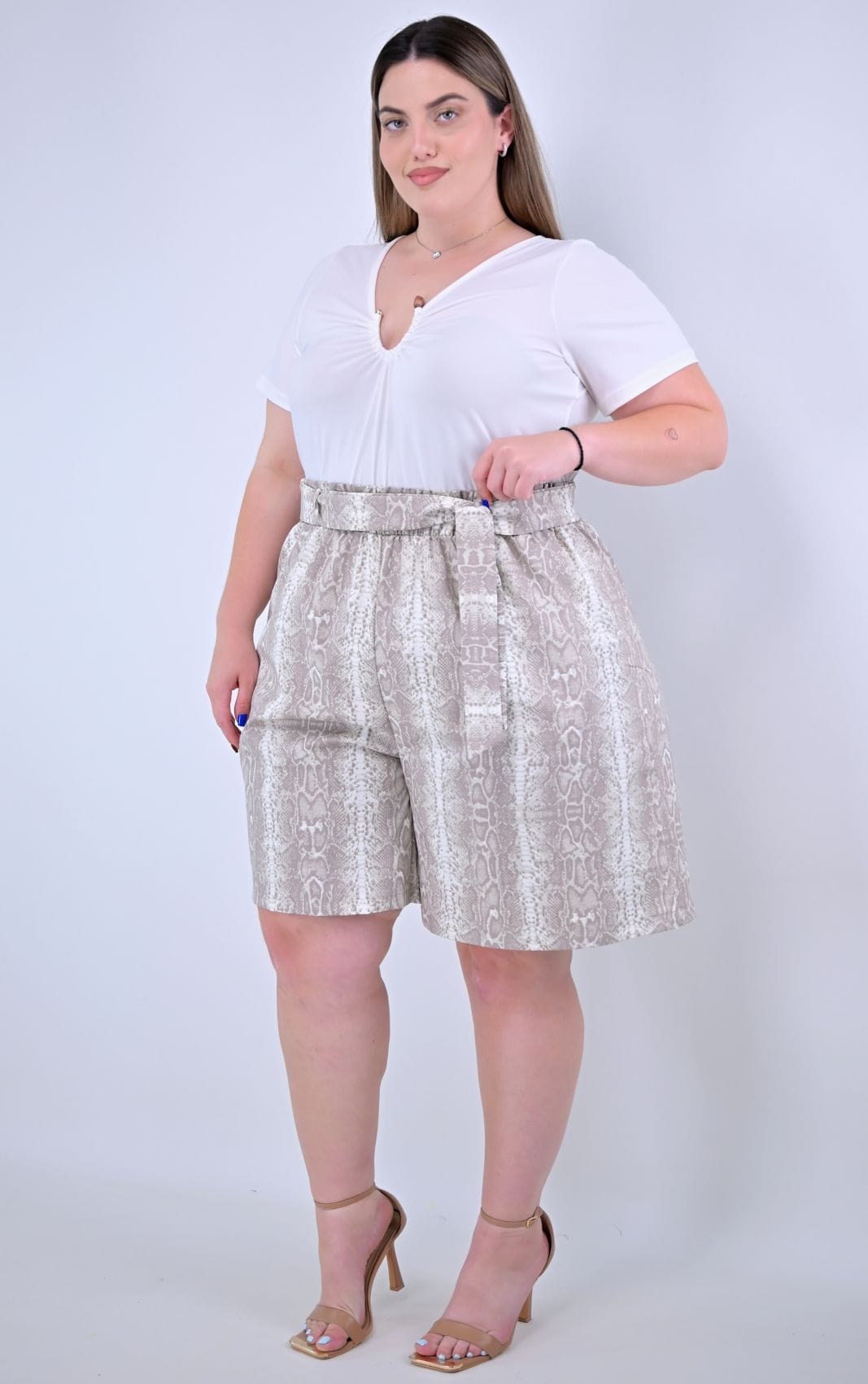 Psx fashion Plus Size Βερμούδα Φίδι 52848 (2) Βερμούδα Snake Print με Ζώνη - Image 2