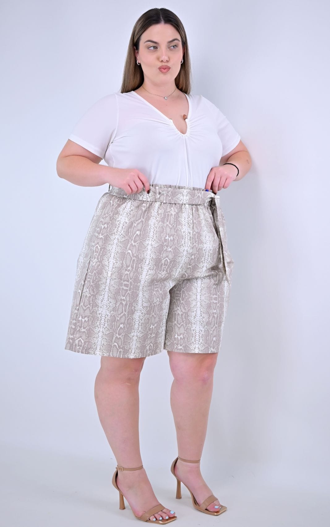 Psx fashion Plus Size Βερμούδα Φίδι 52848 (4) Βερμούδα Snake Print με Ζώνη - Image 3