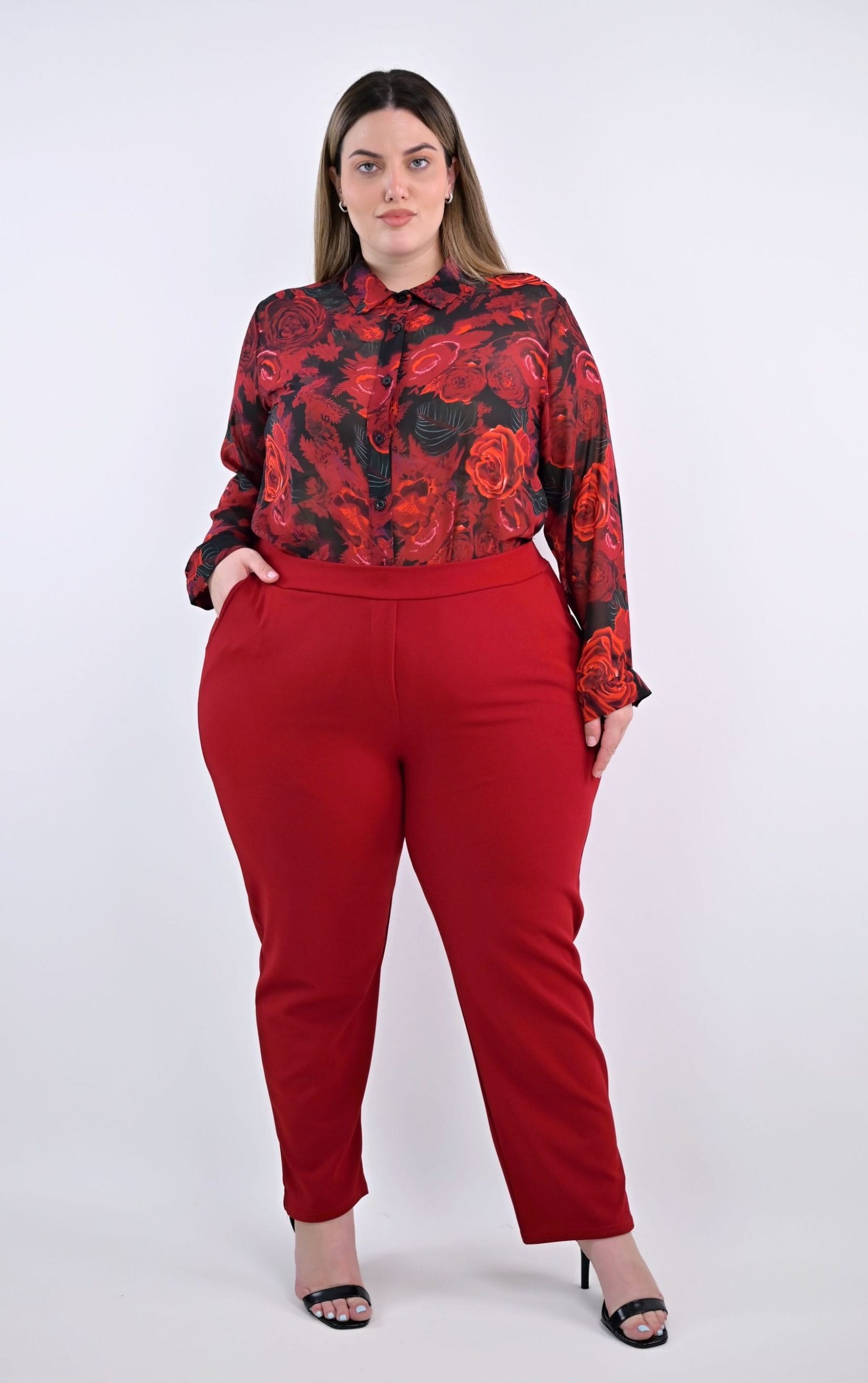 Plus Size Κόκκινο Παντελόνι Scuba Crepe