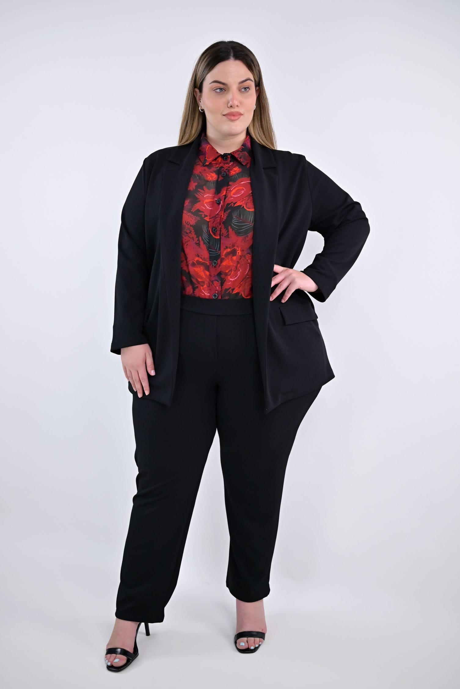 Plus Size Μαύρη Ζακέτα Τύπου Σακάκι