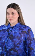 Plus Size Πουκάμισο Μπλε Εμπριμέ