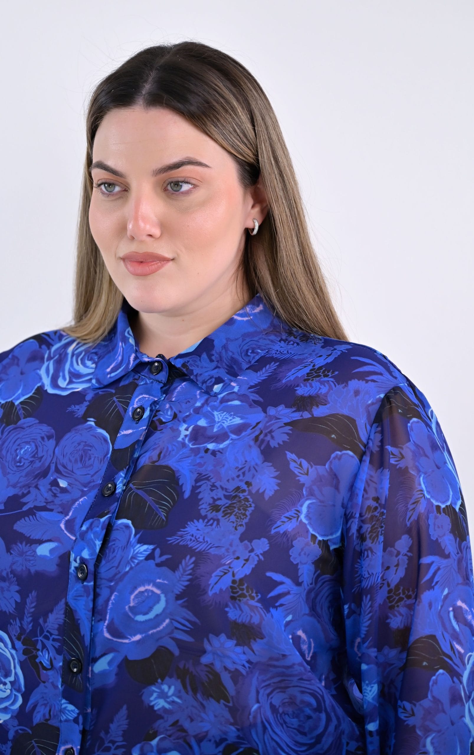 Plus Size Πουκάμισο Μπλε Εμπριμέ