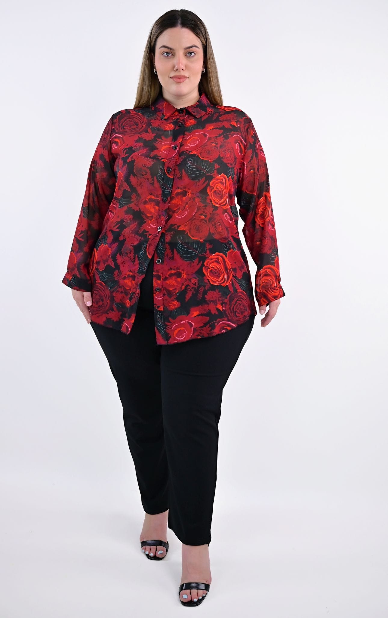 Plus Size Πουκάμισο Κόκκινο Εμπριμέ