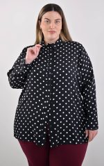 Plus Size Μαύρο Πουκάμισο Με Λευκά Πουά