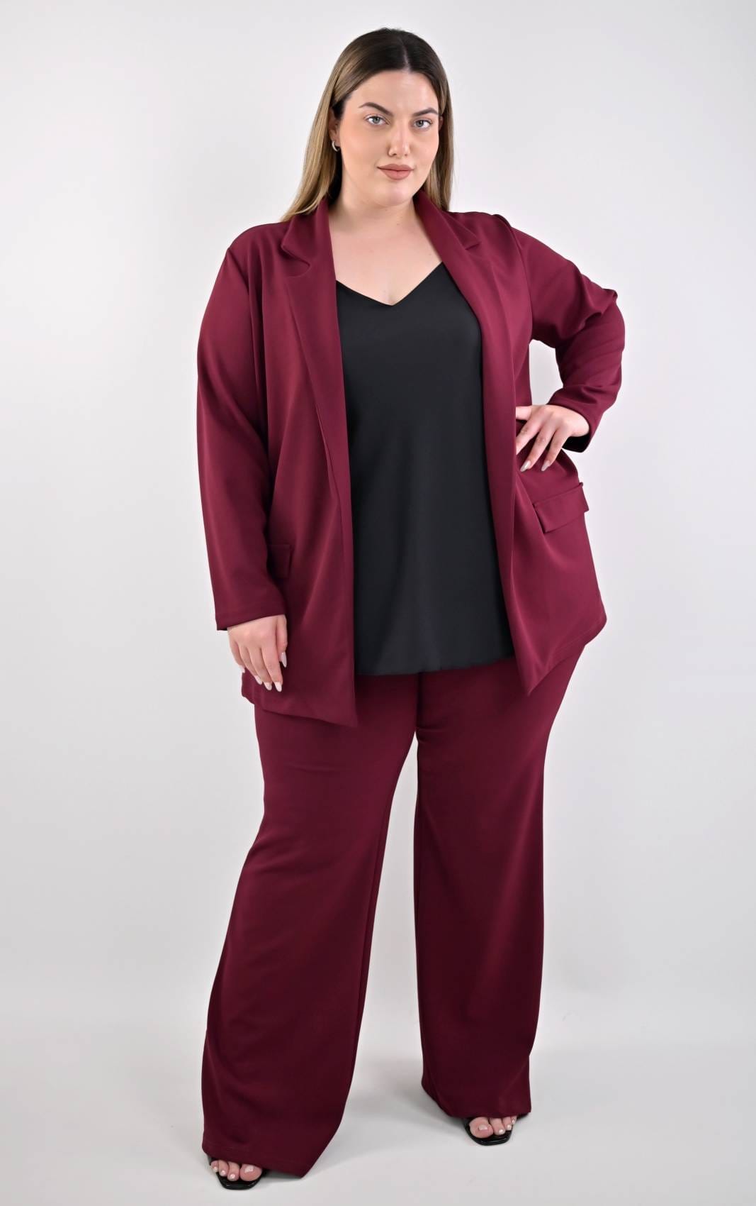 Plus Size Δαμασκηνί Ζακέτα Τύπου Σακάκι