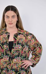 Plus size πουκάμισο ζορζέτα με χρυσοκλωστή