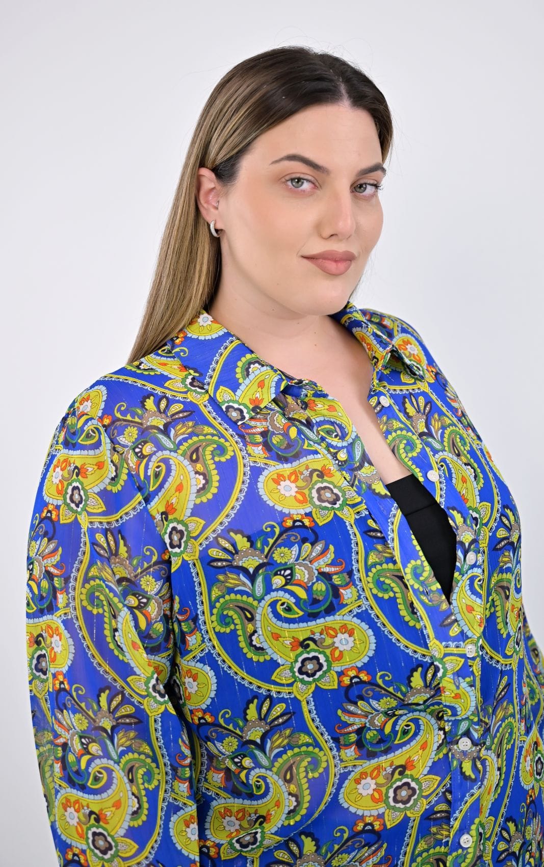 Plus size πουκάμισο ζορζέτα με χρυσοκλωστή