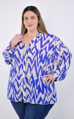 Πουκάμισο Plus Size από Ζορζέτα με Μάο Γιακά & Abstract Print