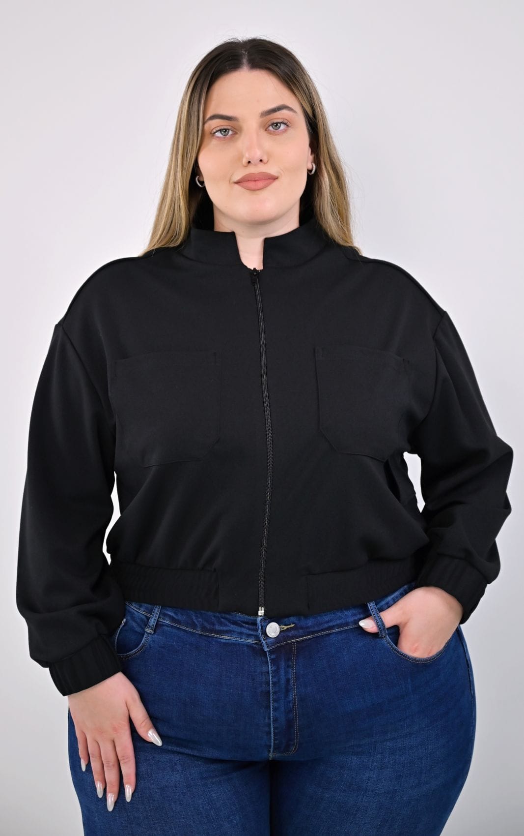 Plus Size Μαύρο Bomber
