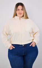 Bomber Jacket Βανίλια με Λειτουργικές Τσέπες - Image 3
