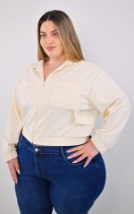 Bomber Jacket Βανίλια με Λειτουργικές Τσέπες