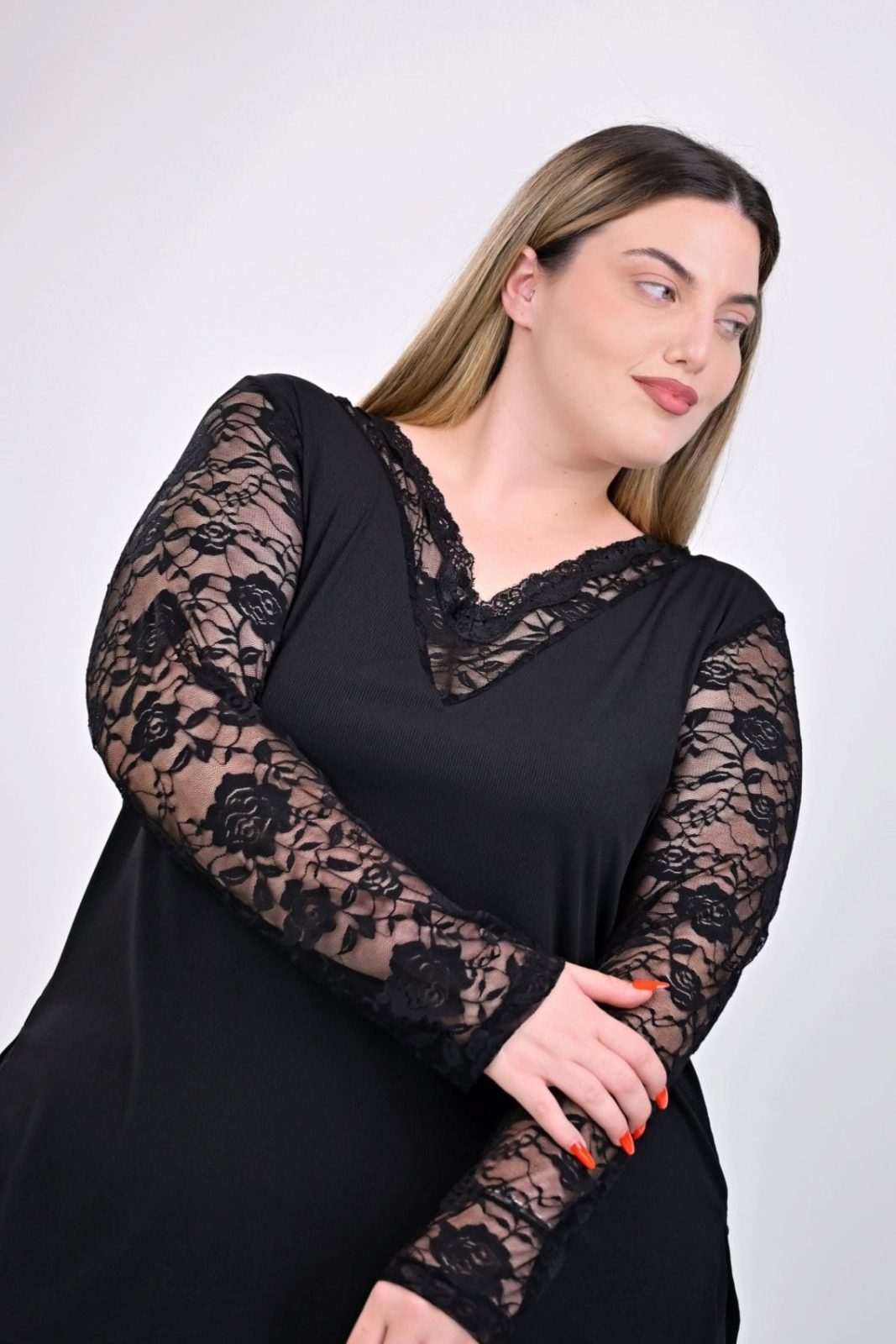 Plus Size Μπλούζα με Ριπ Ύφανση & Δαντέλα | PsX Fashion