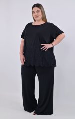 Plus Size Μαύρη Μπλούζα Δαντέλα