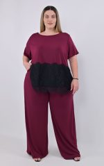 Plus Size Παντελόνα Μπορντό