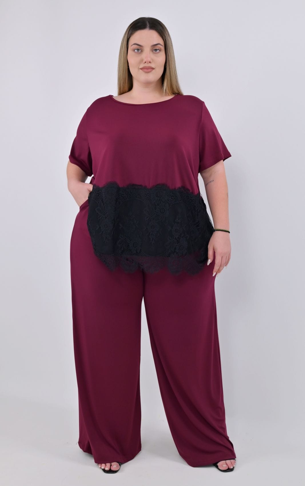 Plus Size Παντελόνα Μπορντό
