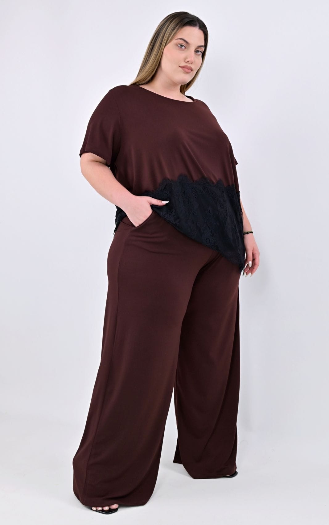 Plus Size Παντελόνα Καφέ
