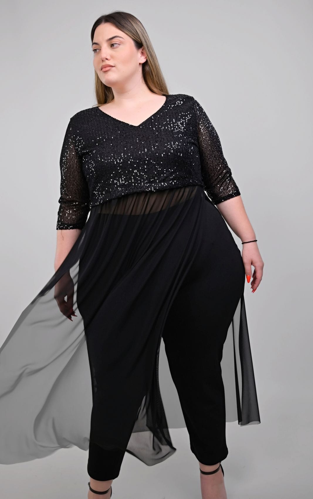 Μαύρο Plus Size Μπλουζοφόρεμα | Παγιέτες & Τούλι | PsX Fashion