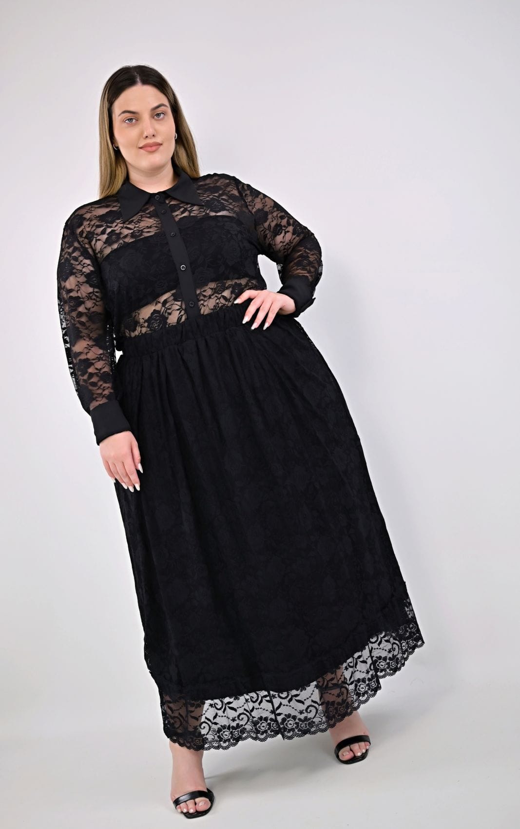 Plus Size Μαύρη Φούστα Δαντέλα
