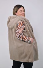 Plus Size Γούνινο Γιλέκο με Κουκούλα - Μπεζ | PsX Fashion