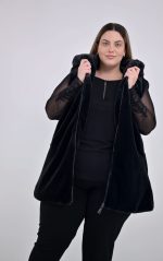 Plus Size Γούνινο Γιλέκο με Κουκούλα - Μαύρο | PsX Fashion