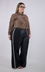 Plus size Παντελόνι Δερματίνη Με Πλαϊνές Ρίγες