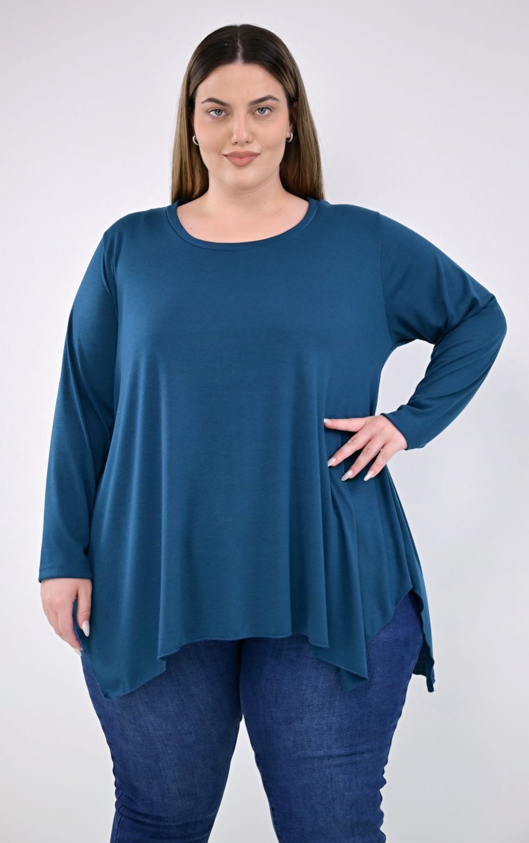 Plus Size Μπλούζα Πετρόλ Ασύμμετρη - Άνετη & Μοντέρνα