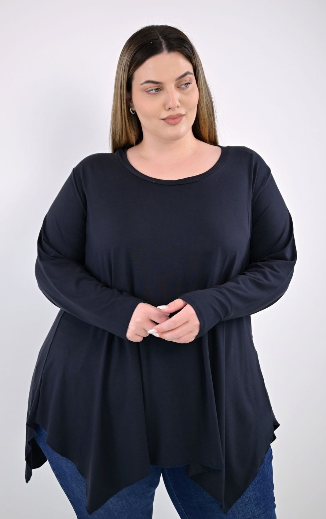 Plus Size Μπλούζα ανθρακί Ασύμμετρη - Άνετη & Μοντέρνα