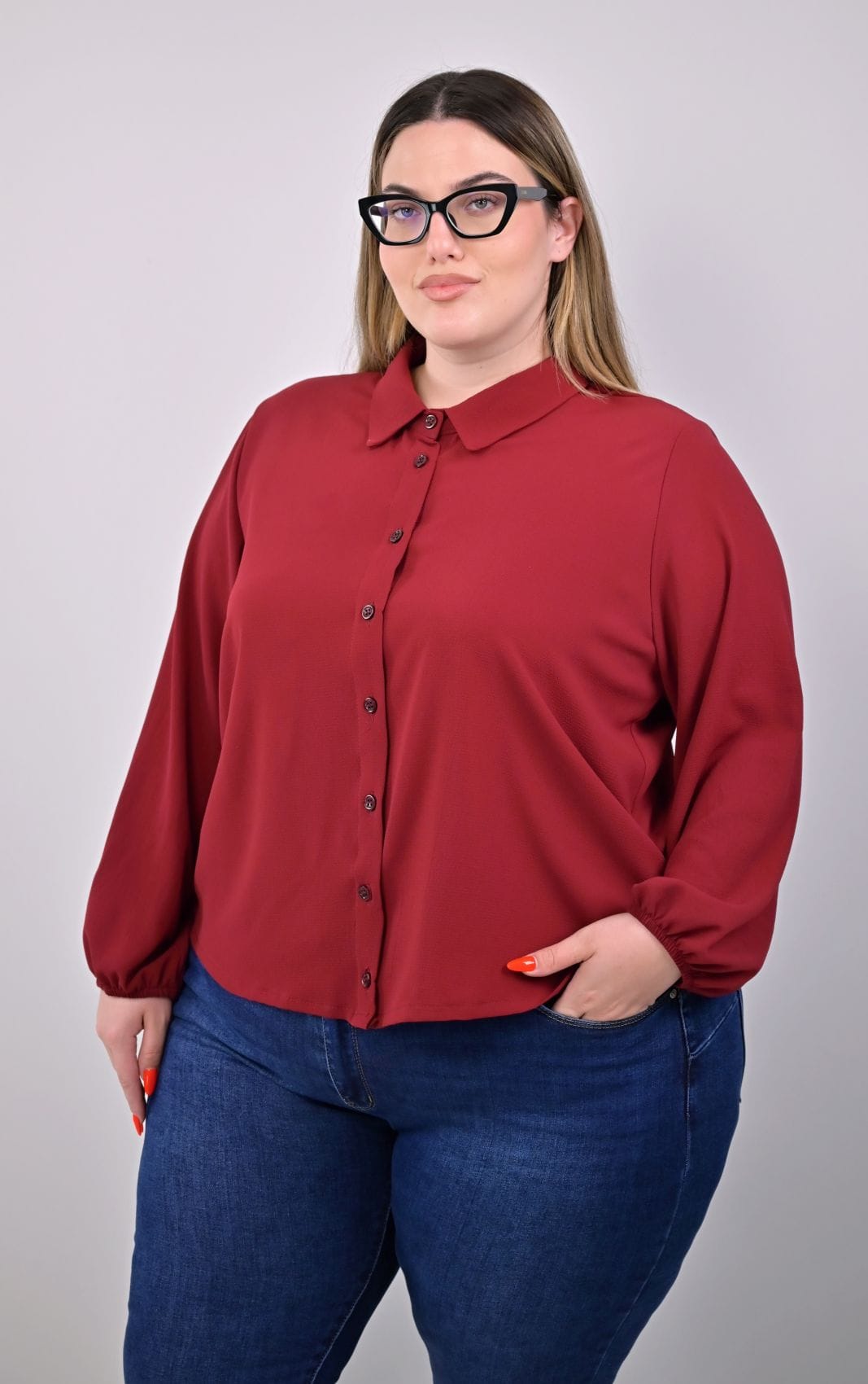 Plus Size Μπορντό Πουκάμισο | PsX Fashion