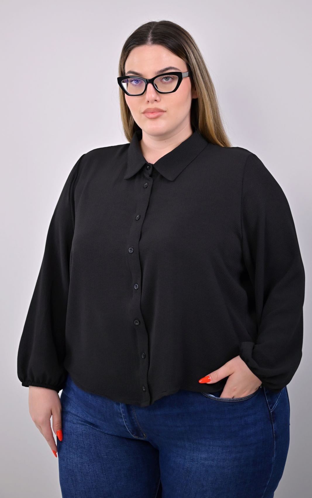 Plus Size Μαύρο Πουκάμισο | PsX Fashion