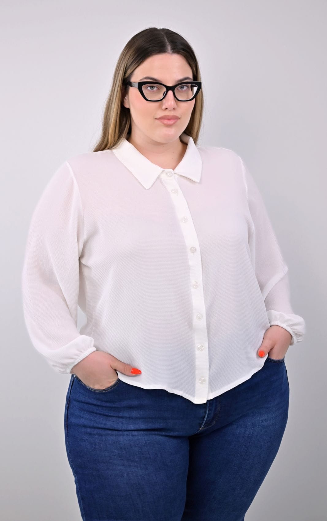 Plus Size Λευκό Πουκάμισο | PsX Fashion