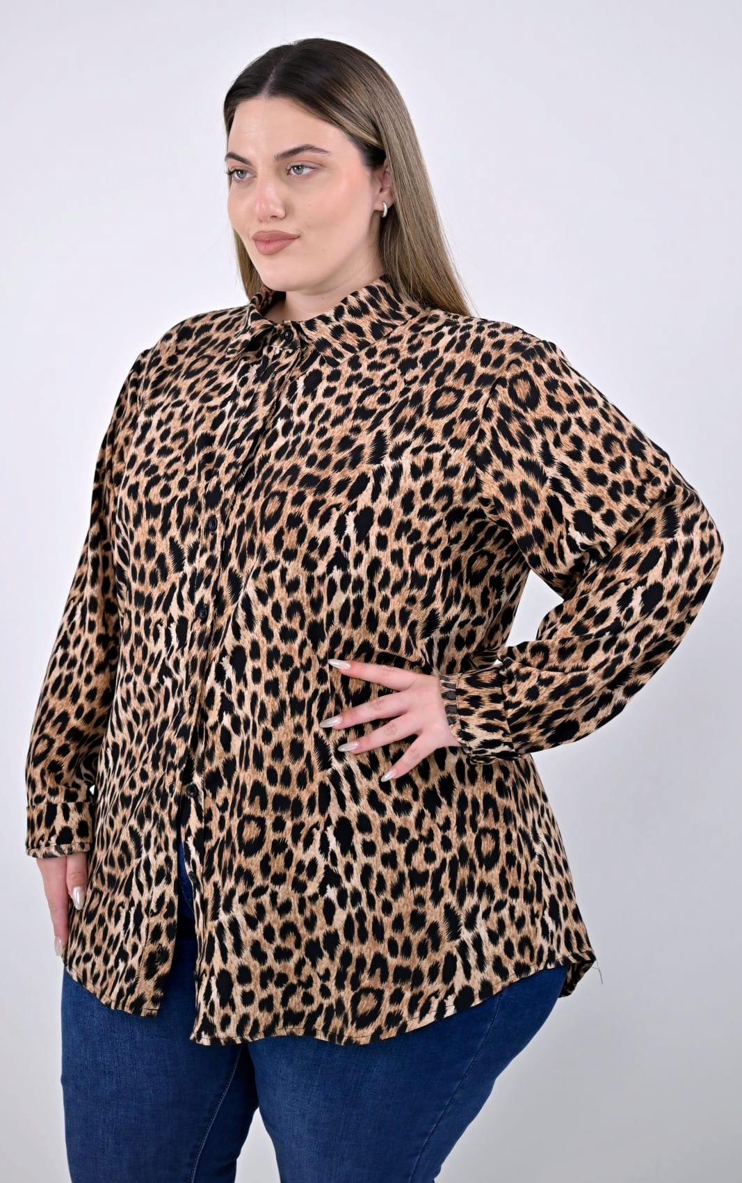 Plus Size Λεοπάρ Πουκάμισο