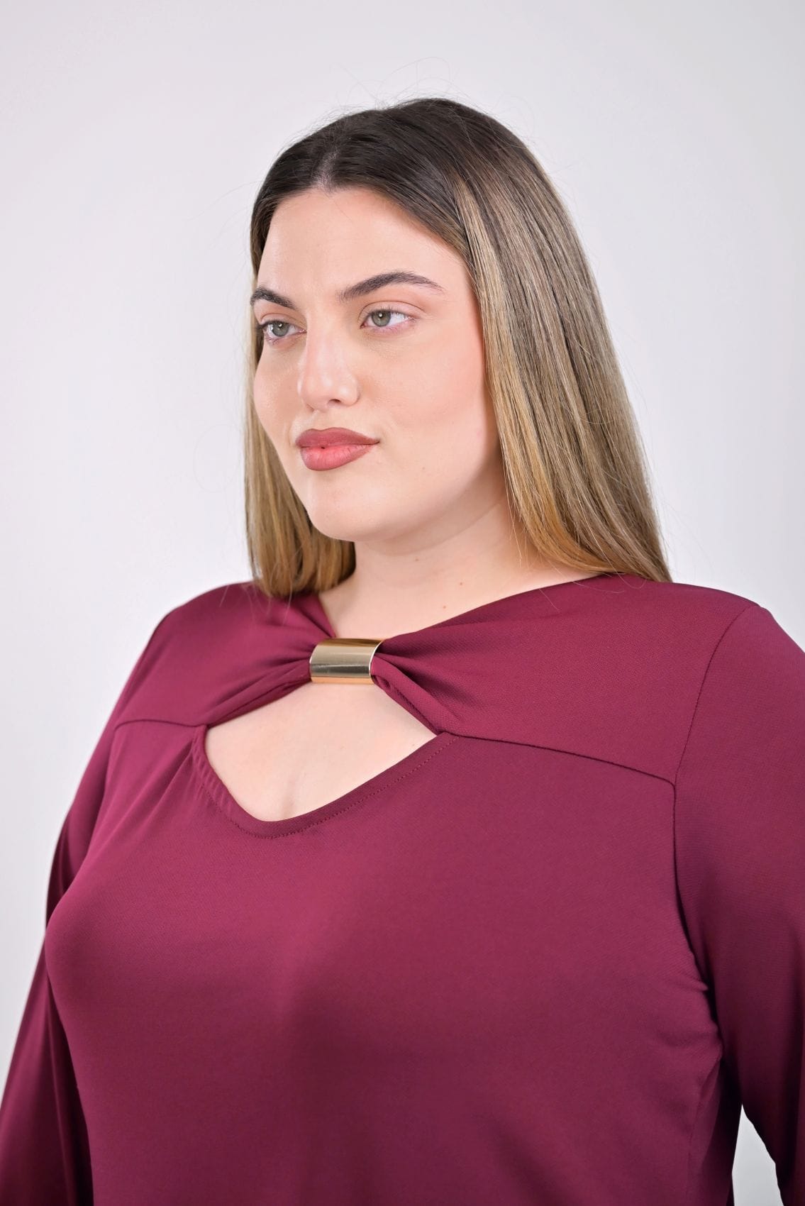 plus size μπλούζα μπορντό με ελαστικό ύφασμα