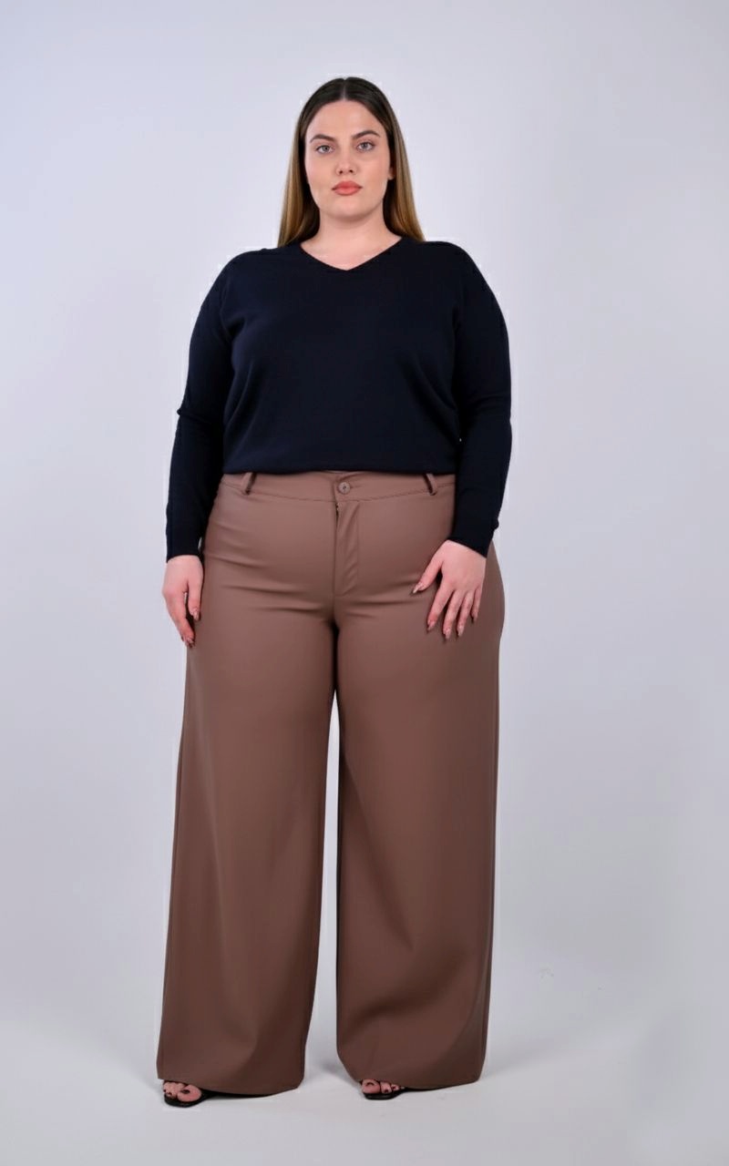 Plus Size Παντελόνα Δερματίνη Καφέ | PsX Fashion