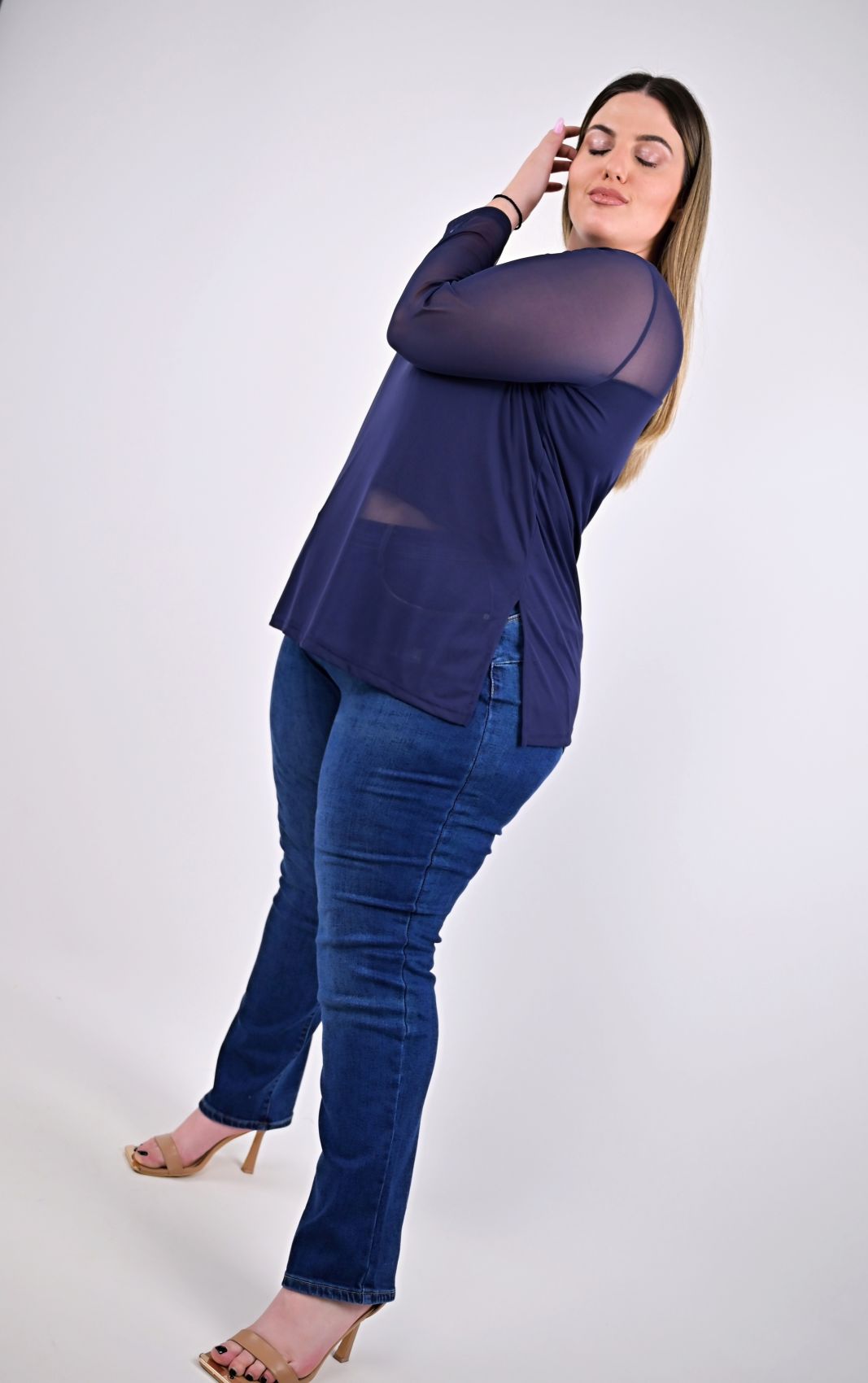 Plus Size Μπλε Μπλούζα με Διαφάνεια | PsX Fashion