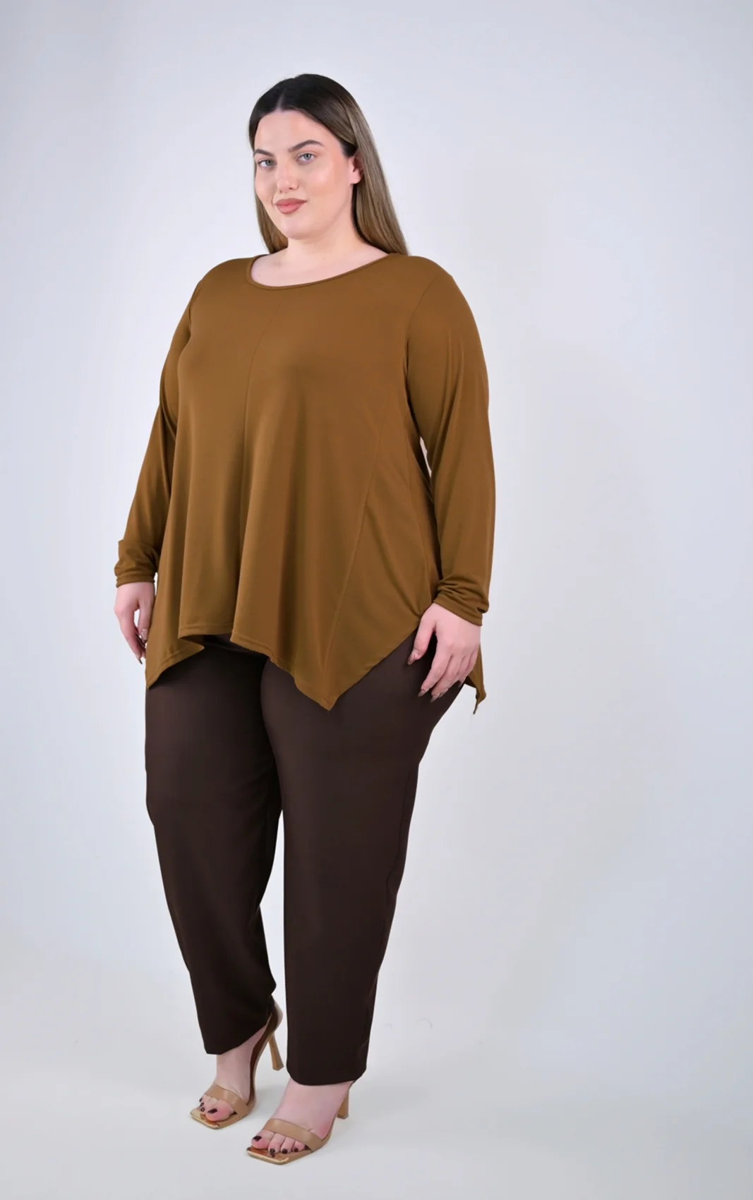 Plus Size Ταμπά Ασύμμετρη Μπλούζα | PsX Fashion