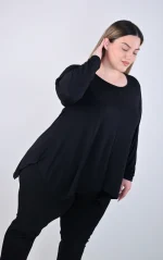 Plus Size Μαύρη Ασύμμετρη Μπλούζα | PsX Fashion