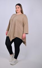Plus Size Μπεζ Ασύμμετρη Μπλούζα | Άνεση & Στυλ | PsX