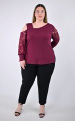 Plus Size Μπλούζα με Έναν Ώμο Έξω & Δαντέλα | Psx Fashion
