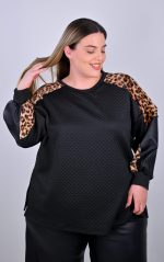 Μαύρη Μπλούζα Φούτερ με Καπιτονέ Υφή & Animal Print - Image 2