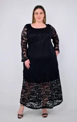 Plus Size Μαύρο Δαντελένιο Φόρεμα για Επίσημες Εμφανίσεις | PsX Fashion