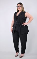 Plus Size Μαύρο Αμάνικο Γιλέκο με Ζώνη | PsX Fashion