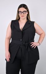 Μαύρο Αμάνικο Γιλέκο-Blazer με Ζώνη - Image 2