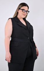 Μαύρο Αμάνικο Γιλέκο-Blazer με Ζώνη - Image 3